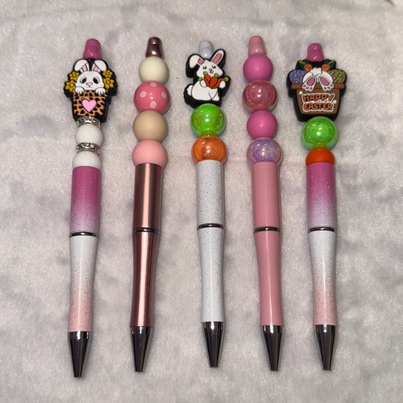 Other - 5- Easter Bunny Theme Set of Handcrafted Beaded Pens! Bunnies and Carrots!